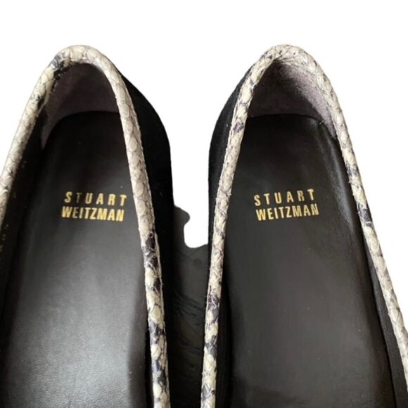 Stuart Weitzman Black Leather Loafer with Snakeskin Print 7 - Picture 6 of 7